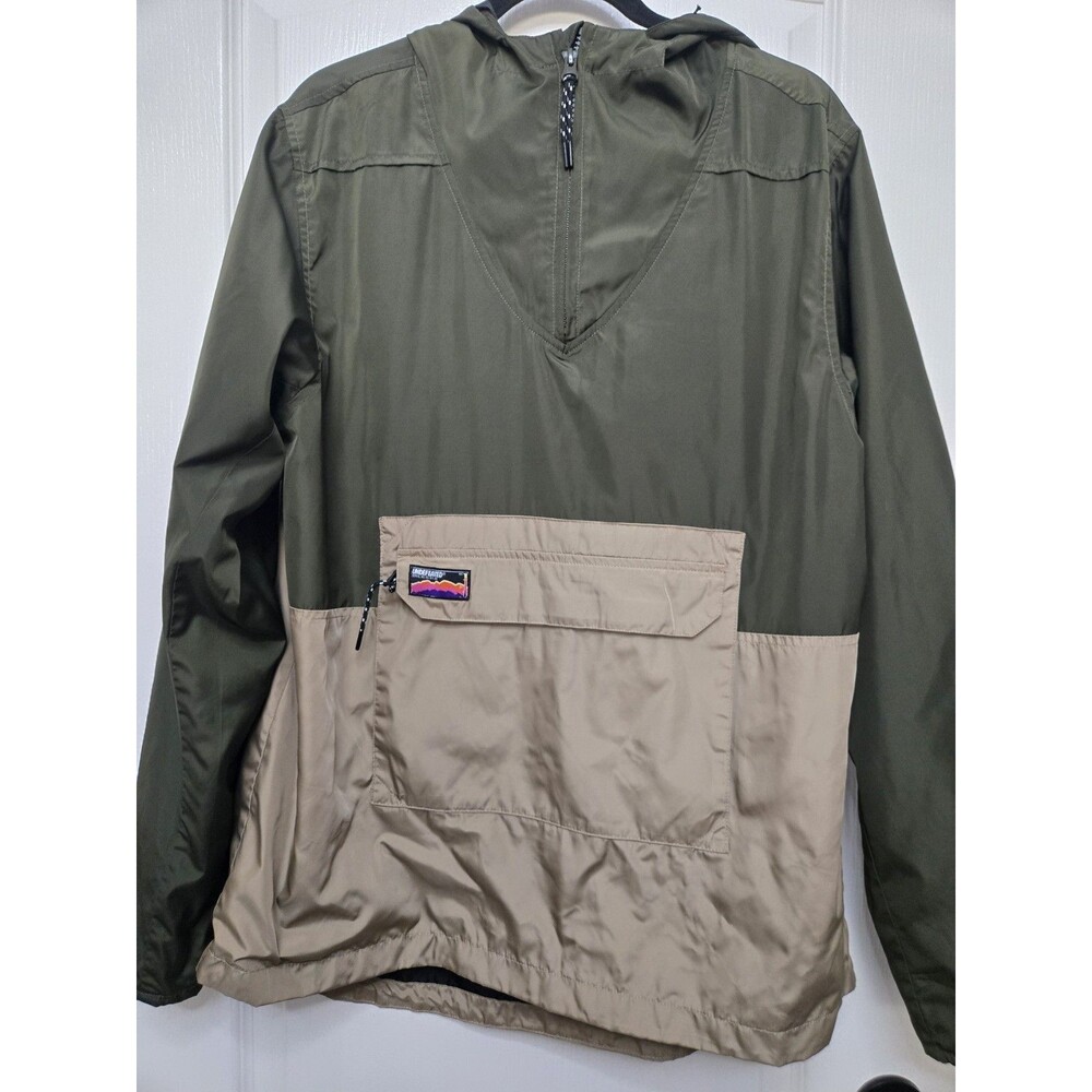 Undefeated Mens Anorak Windbreaker Colorblock Olive Green Tan Hooded Medium